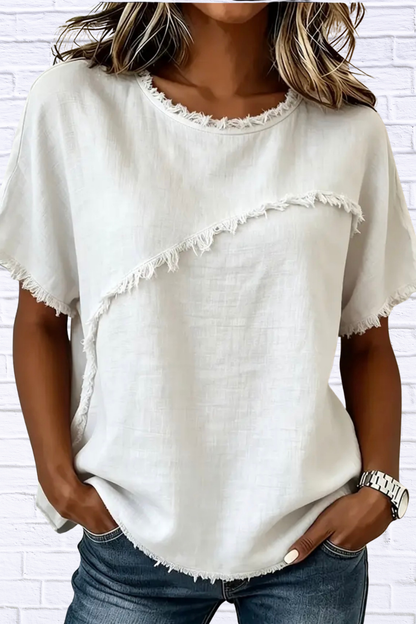 White Frayed Trim Top for Women | Boutique Casual Fashion