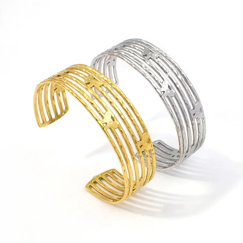 Trendy Elegant Stainless Steel Gold Plated Open Cuff Bangles