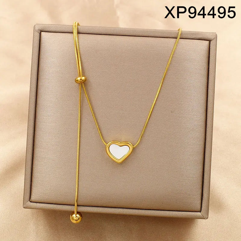 Stainless Steel 18K Gold Plated Layered Link Chain with Pendant