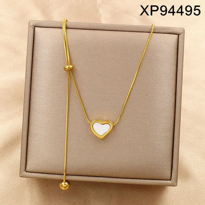 Stainless Steel 18K Gold Plated Layered Link Chain with Pendant