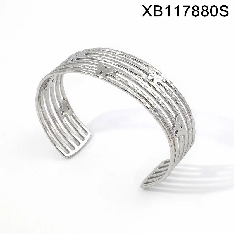 Trendy Elegant Stainless Steel Gold Plated Open Cuff Bangles
