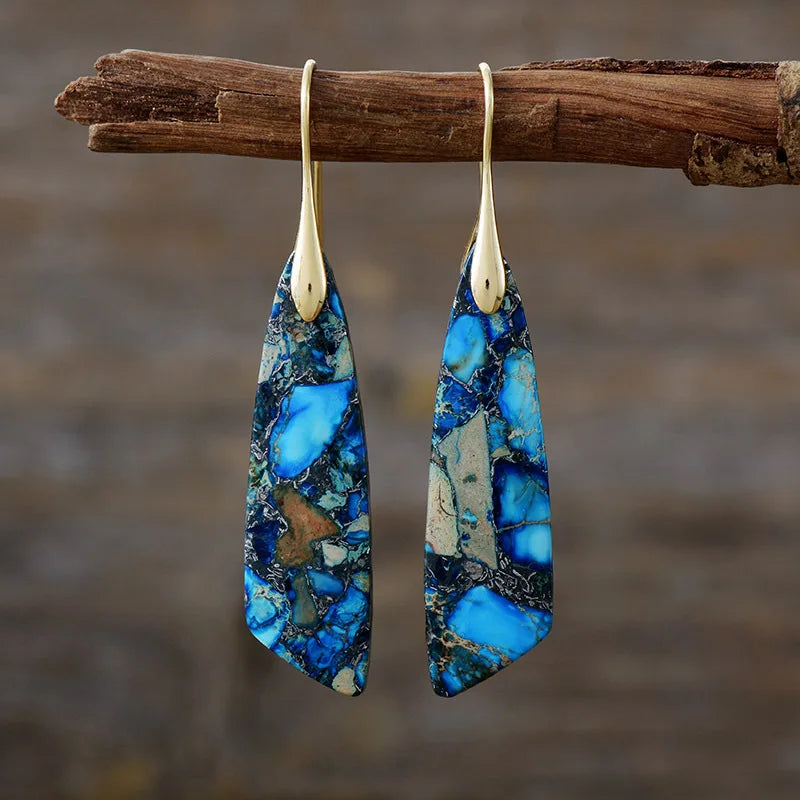 Imperial Jasper Leaf Pendant Dangle Drop Earrings Jewelry