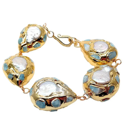 Blue Larimar with Freshwater Pearls Wrap Bracelet