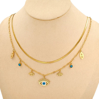 18K Gold Plated Turquoise Evil Eye Layered Necklace