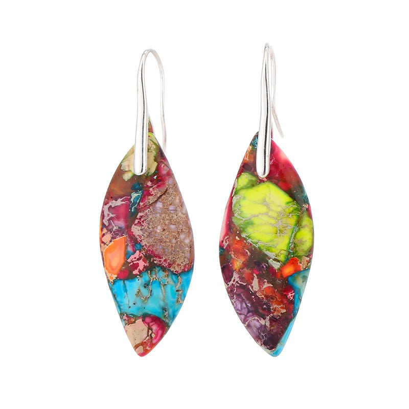 Bohemian Vintage Dangle Earring Leaf Shape Healing Energy Colorful Boho