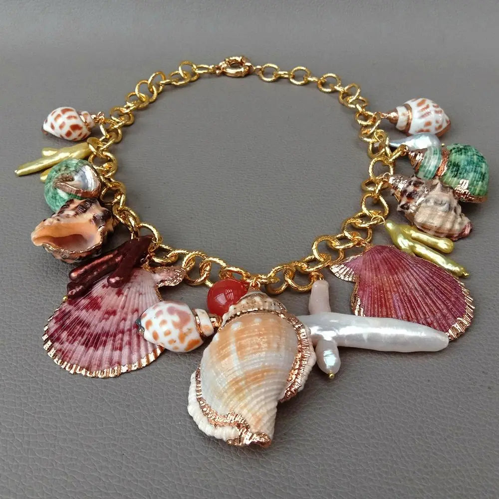 Chunky Sea Shell Pearl Chain Necklace Default Title