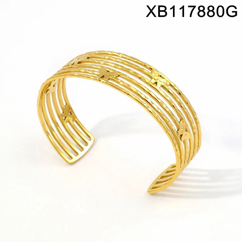Trendy Elegant Stainless Steel Gold Plated Open Cuff Bangles