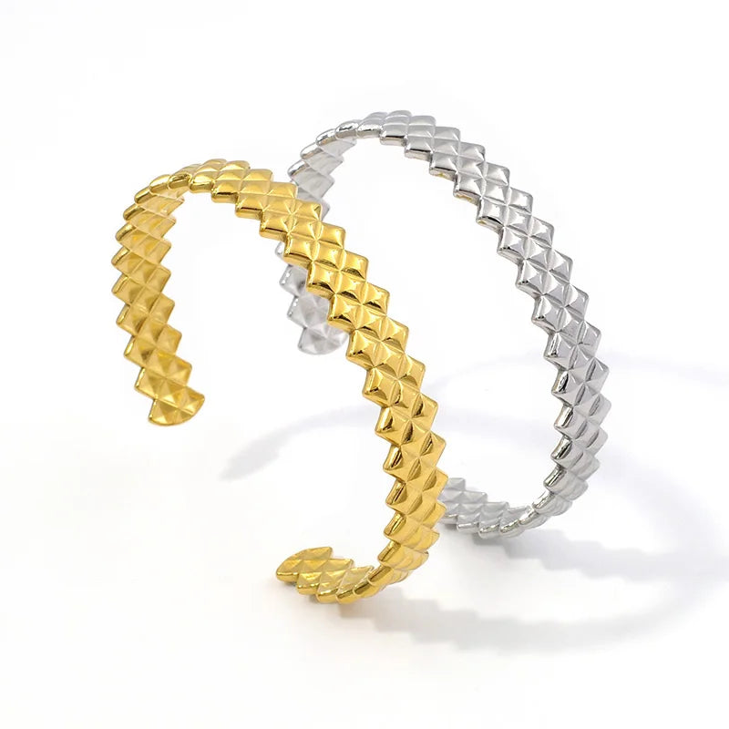 Trendy Elegant Stainless Steel Gold Plated Open Cuff Bangles