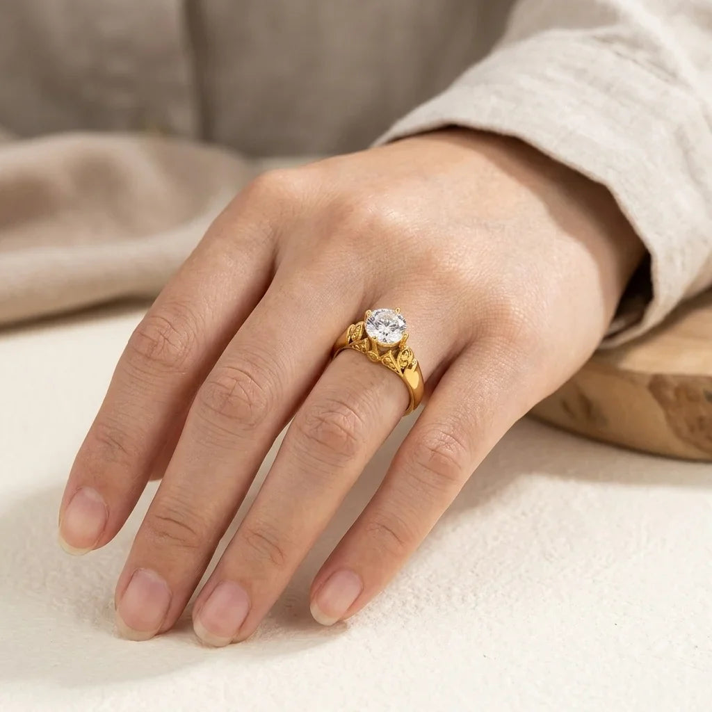 18K PVD Gold Plated 7mm Zircon Luxury Ring