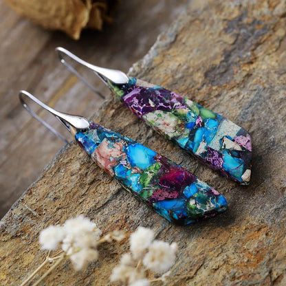 Imperial Jasper Leaf Pendant Dangle Drop Earrings Jewelry Flower silver Boho