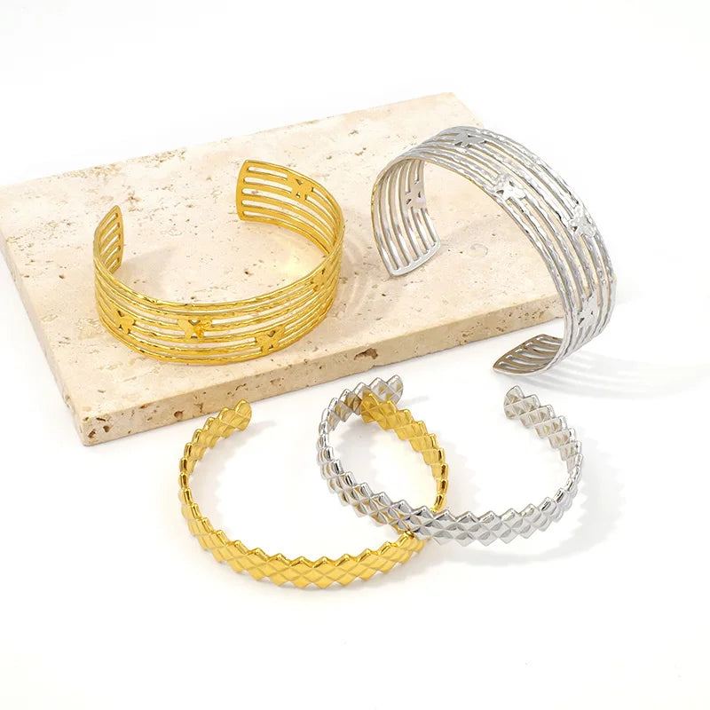 Trendy Elegant Stainless Steel Gold Plated Open Cuff Bangles