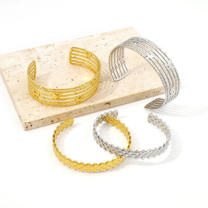 Trendy Elegant Stainless Steel Gold Plated Open Cuff Bangles