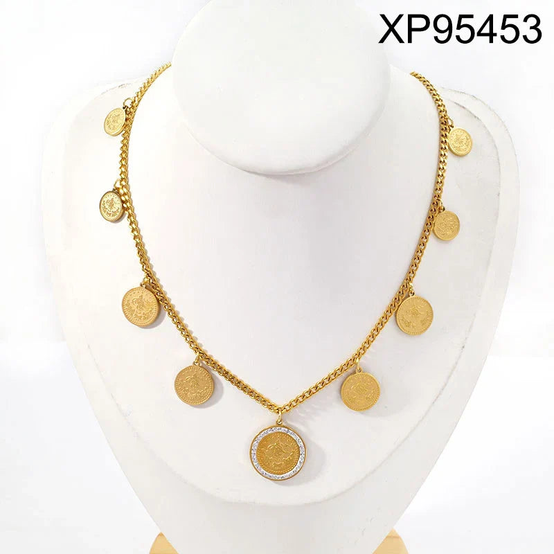 Trendy Elegant 18K Gold Plated Coin Necklace
