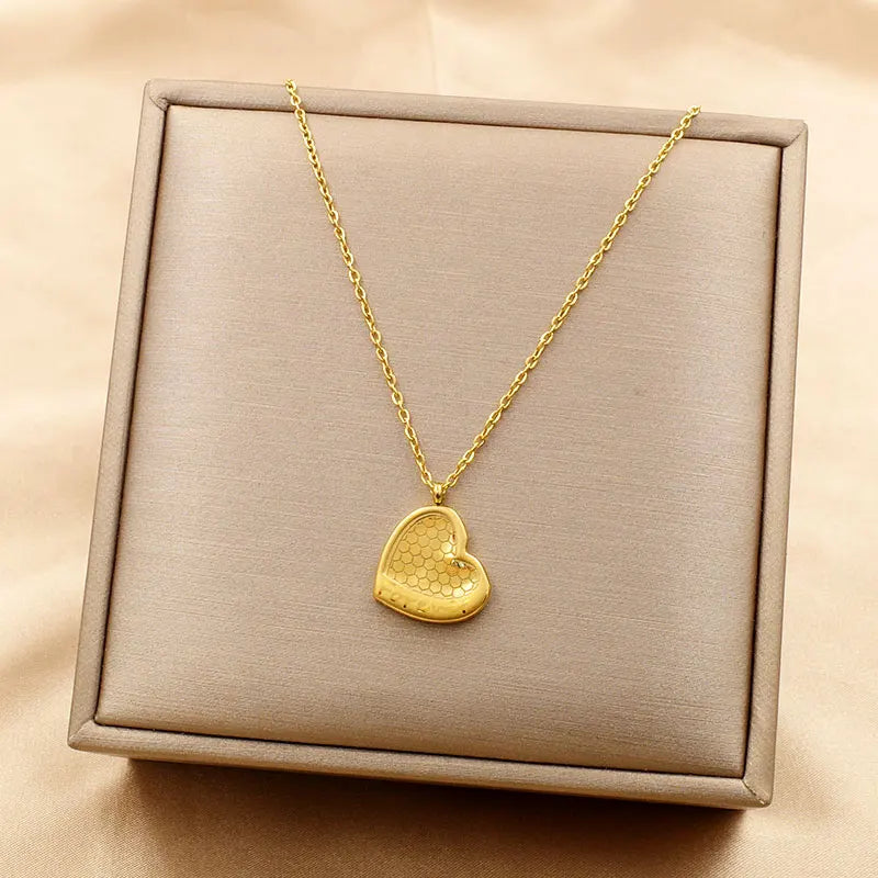 Stainless Steel 18K Gold Plated Layered Link Chain with Pendant
