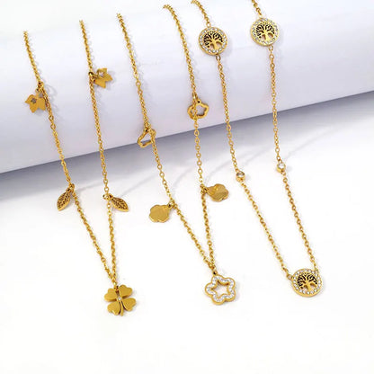 18K Gold Plated Tree Leaf Flower Infinity Necklace