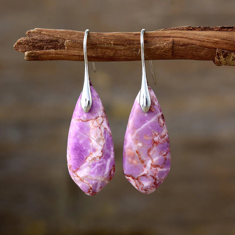 Gemstone Water Drop Earrings Jasper Natural Sea Sediment Earring