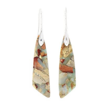 Imperial Jasper Leaf Pendant Dangle Drop Earrings Jewelry Shoushan stone silver Boho