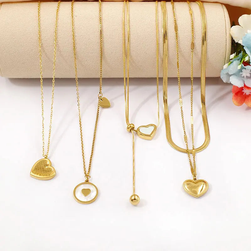 Stainless Steel 18K Gold Plated Layered Link Chain with Pendant