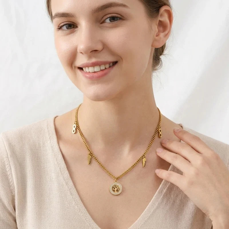 18K Gold Plated Tree Leaf Flower Infinity Necklace