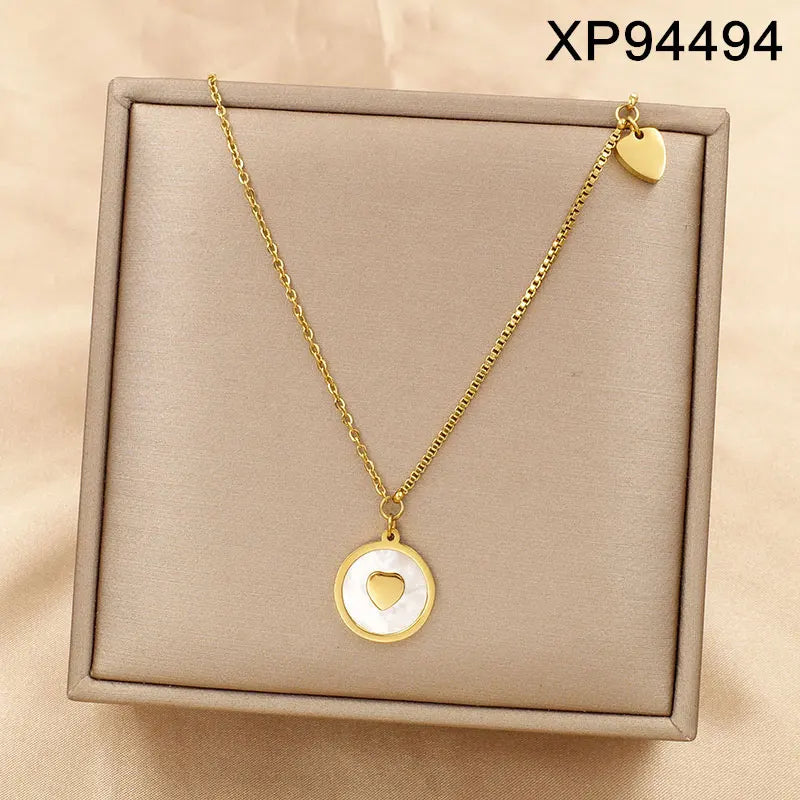 Stainless Steel 18K Gold Plated Layered Link Chain with Pendant