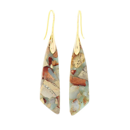 Imperial Jasper Leaf Pendant Dangle Drop Earrings Jewelry Shoushan stone gold Boho