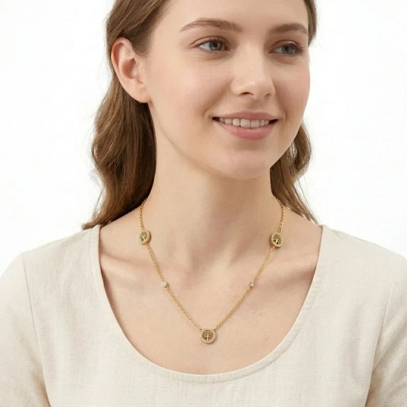 18K Gold Plated Tree Leaf Flower Infinity Necklace