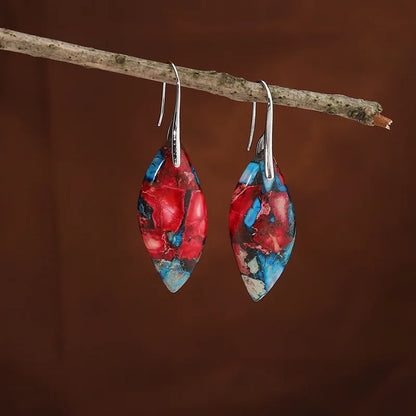 Bohemian Vintage Dangle Earring Leaf Shape Healing Energy Red Boho
