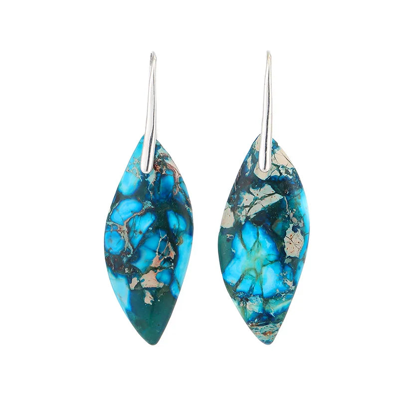 Bohemian Vintage Dangle Earring Leaf Shape Healing Energy Blue Boho