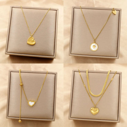 Stainless Steel 18K Gold Plated Layered Link Chain with Pendant