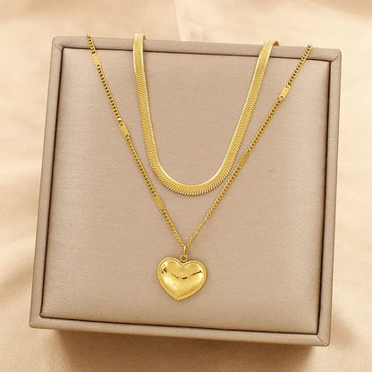Stainless Steel 18K Gold Plated Layered Link Chain with Pendant