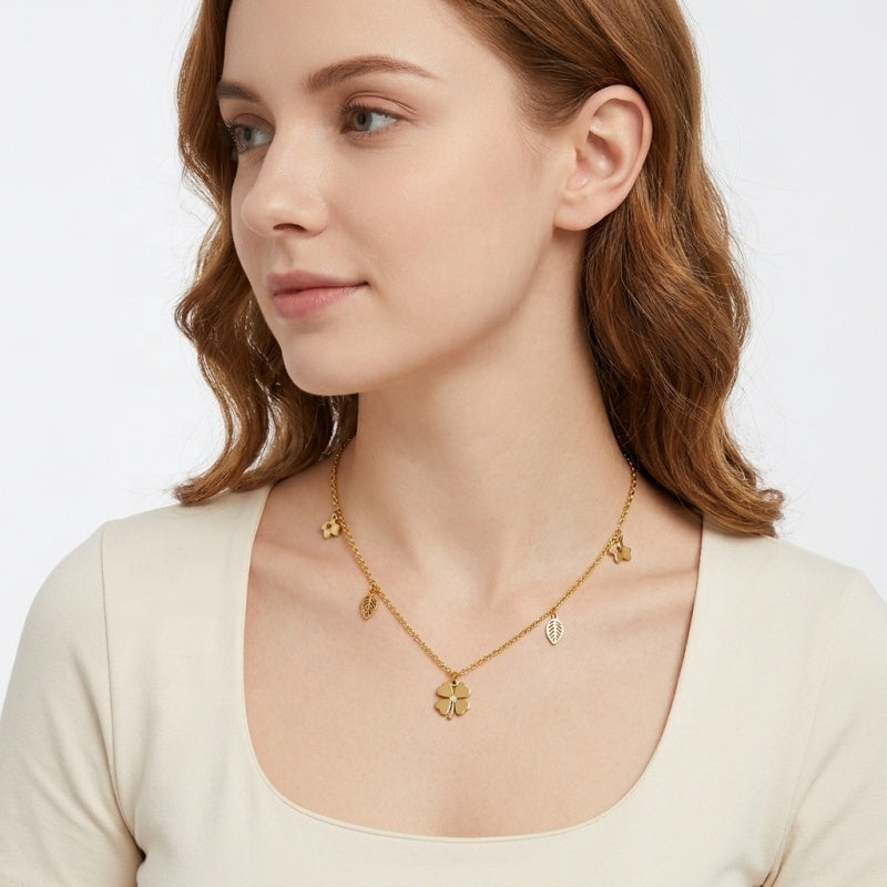 18K Gold Plated Tree Leaf Flower Infinity Necklace