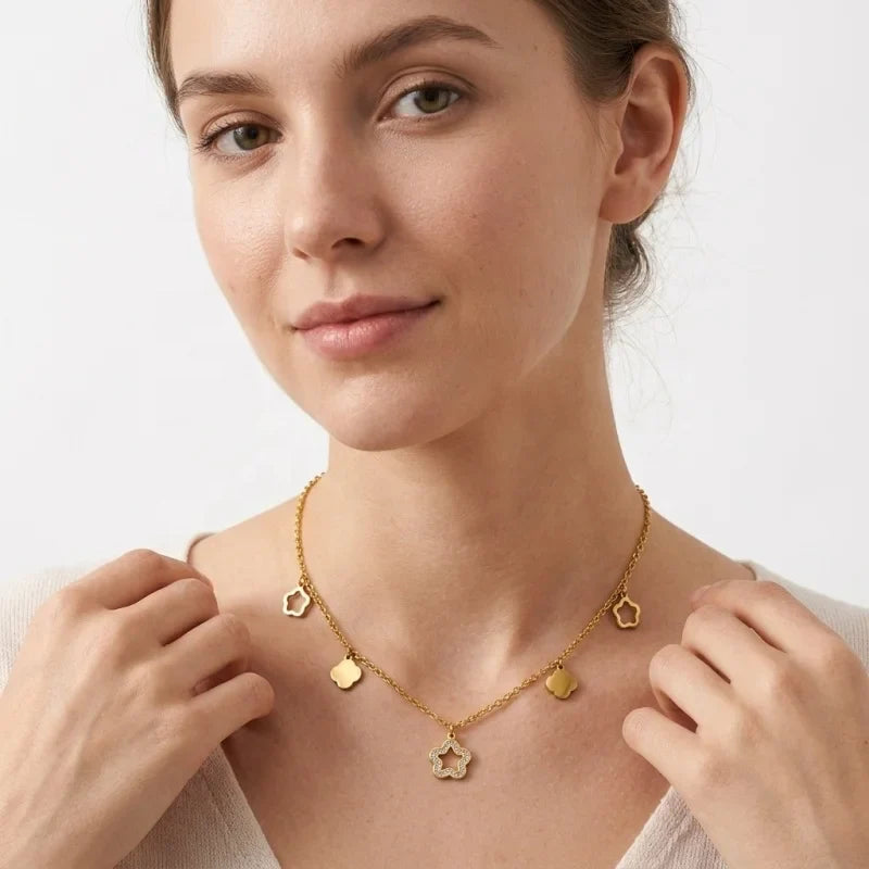 18K Gold Plated Tree Leaf Flower Infinity Necklace
