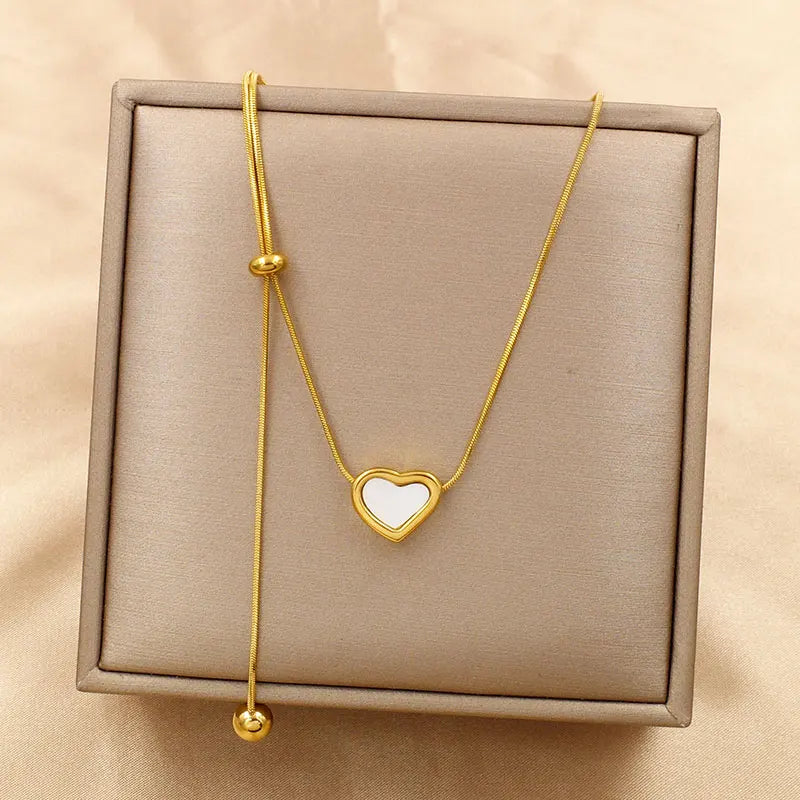 Stainless Steel 18K Gold Plated Layered Link Chain with Pendant