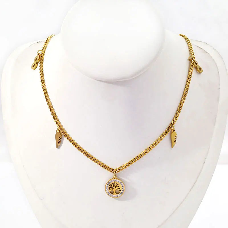 18K Gold Plated Tree Leaf Flower Infinity Necklace