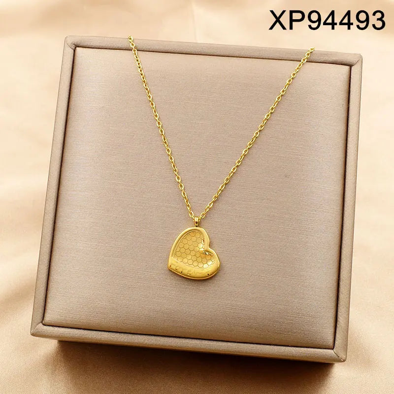 Stainless Steel 18K Gold Plated Layered Link Chain with Pendant