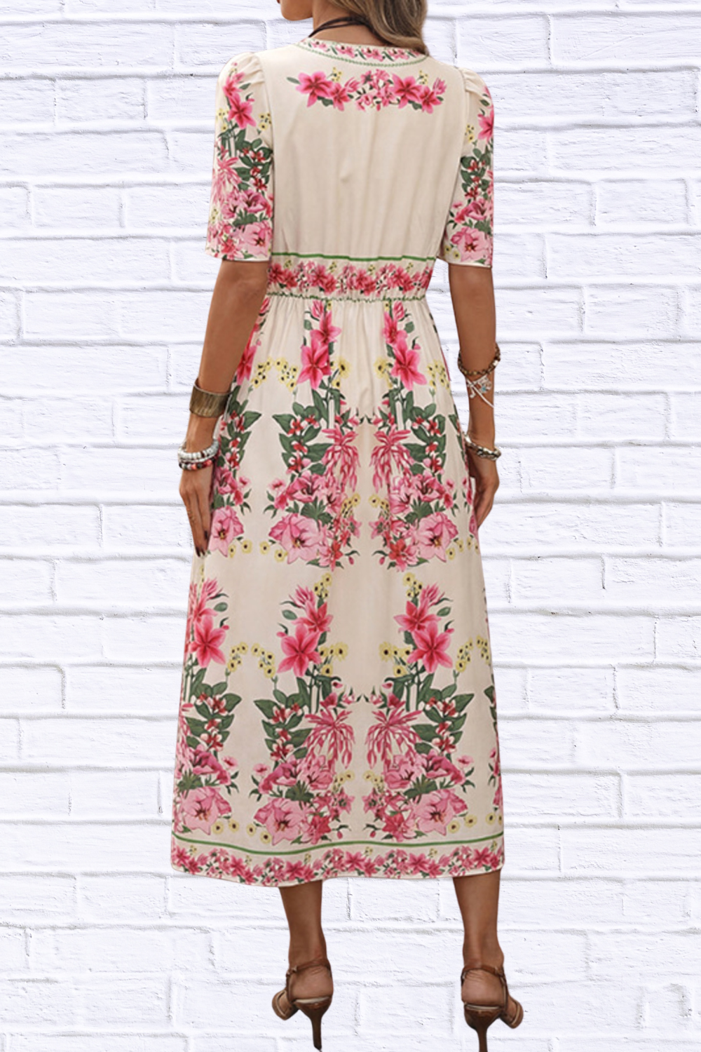 Floral Print V-Neck Midi Dress