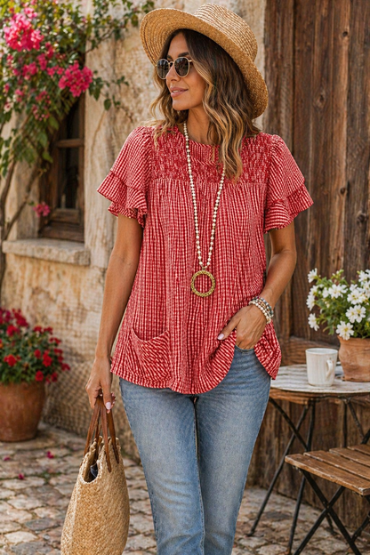Plus Size Gingham Ruffle Blouse