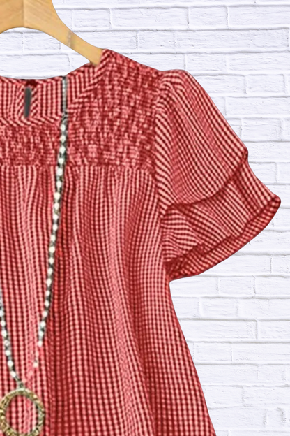 Plus Size Gingham Ruffle Blouse