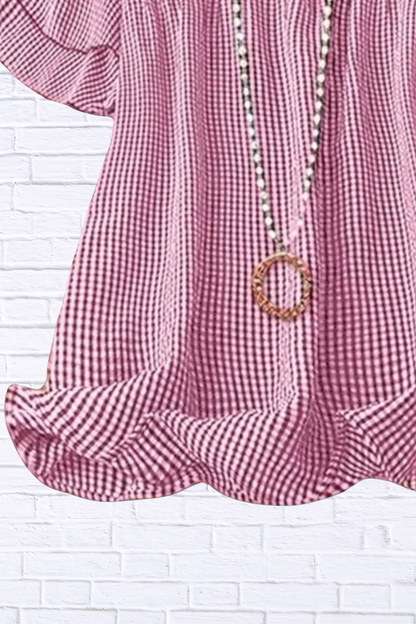 Plus Size Gingham Ruffle Blouse