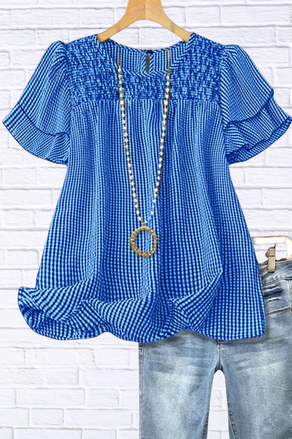 Plus Size Gingham Ruffle Blouse