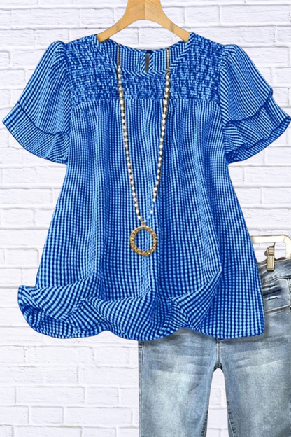 Plus Size Gingham Ruffle Blouse
