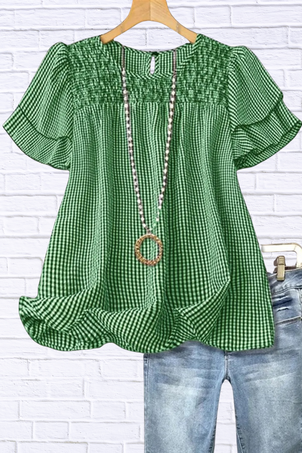 Plus Size Gingham Ruffle Blouse