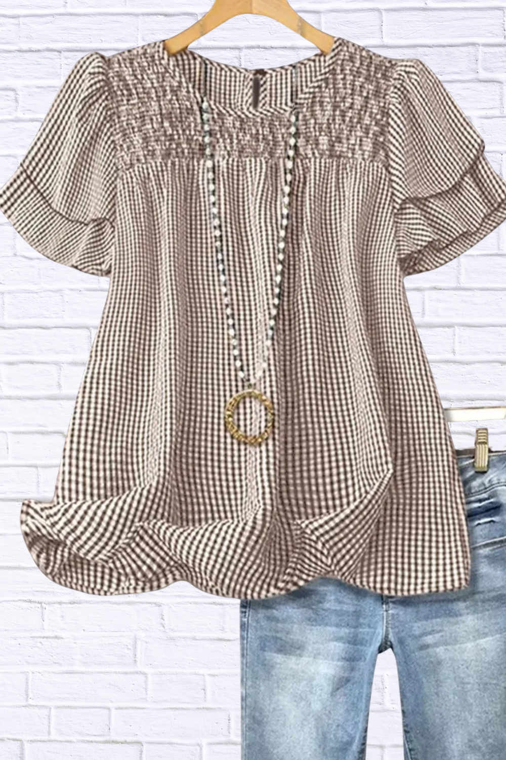 Plus Size Gingham Ruffle Blouse