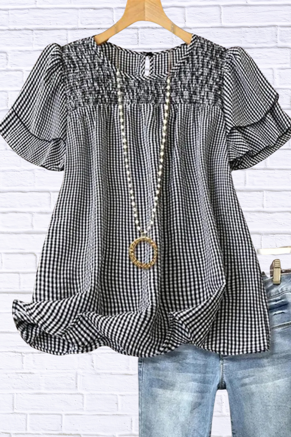 Plus Size Gingham Ruffle Blouse