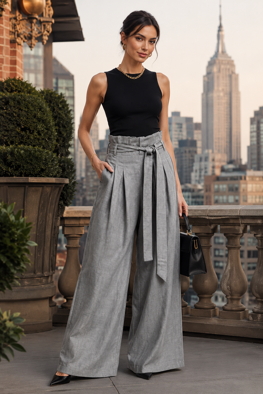 Wide-Leg Paperbag Waist Pants for Women | Plus Size