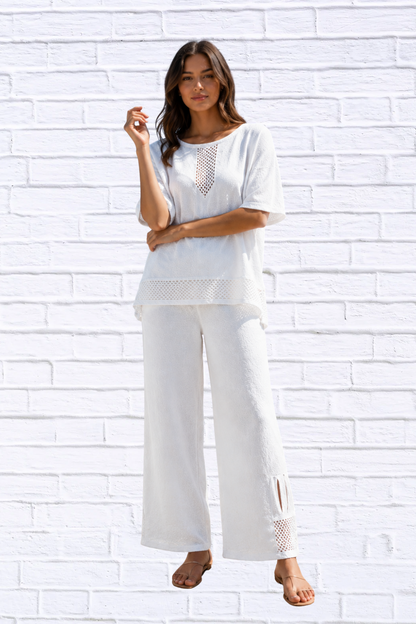 White Coastal Luxe Resort Set for Women | Elegant Crochet Vacation Matching Set