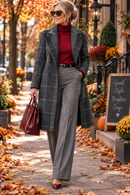 Plaid Lapel Longline Overcoat | Plus Size