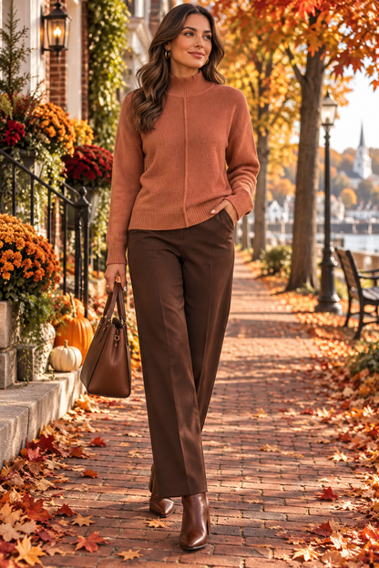 Center Seam Detail Turtleneck Sweater for Women