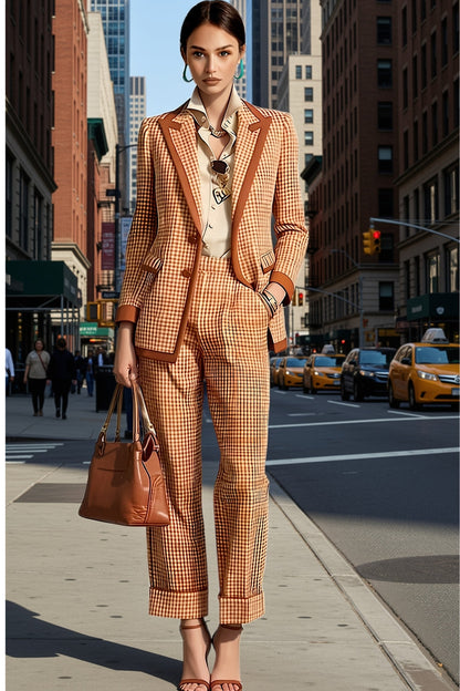 Women's Plaid Blazer and Pants Suit Set