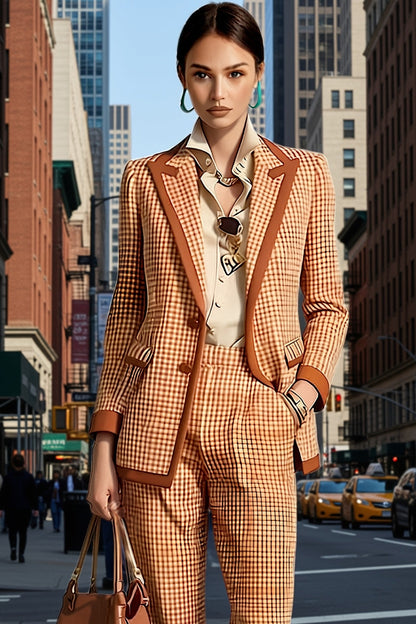 Women's Plaid Blazer and Pants Suit Set